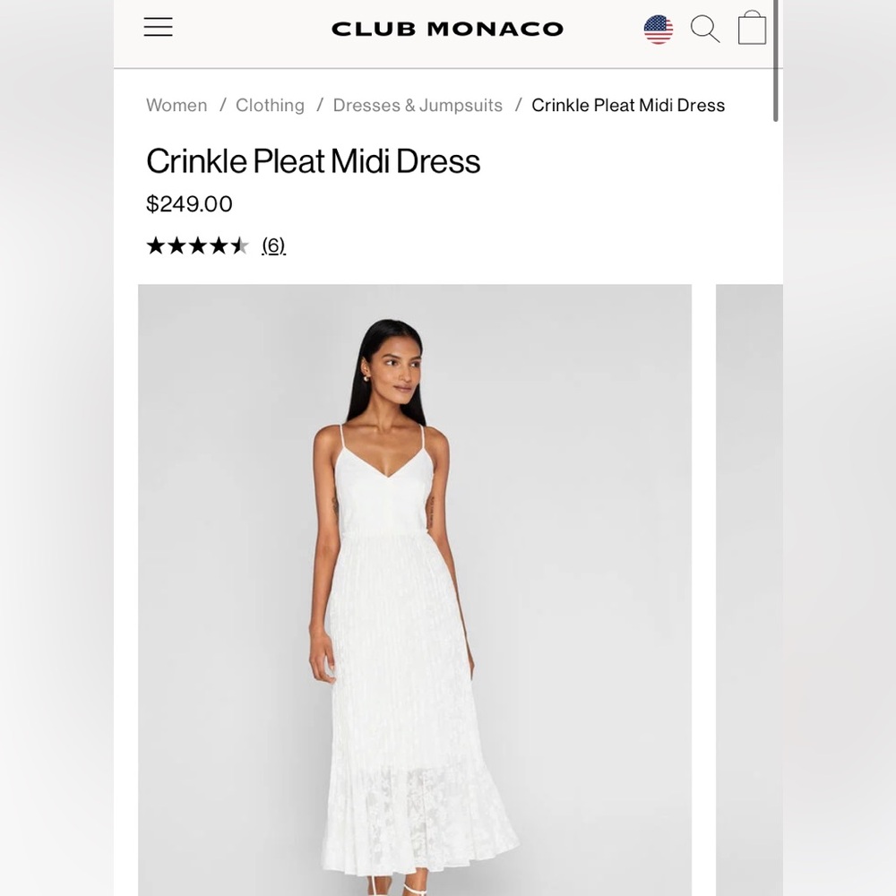 Club Monaco white midi crinkle dress